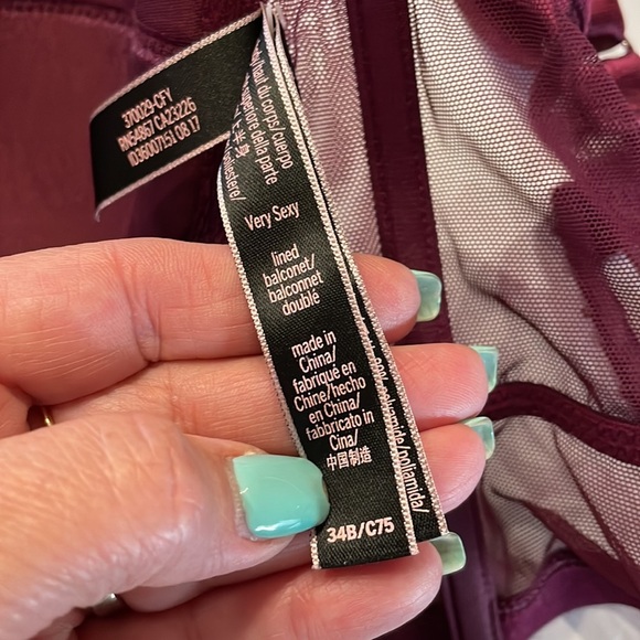 Victoria Secret VERY SEXY lined BLACONET satin mesh BRA merlot wine color 34B - Picture 13 of 15